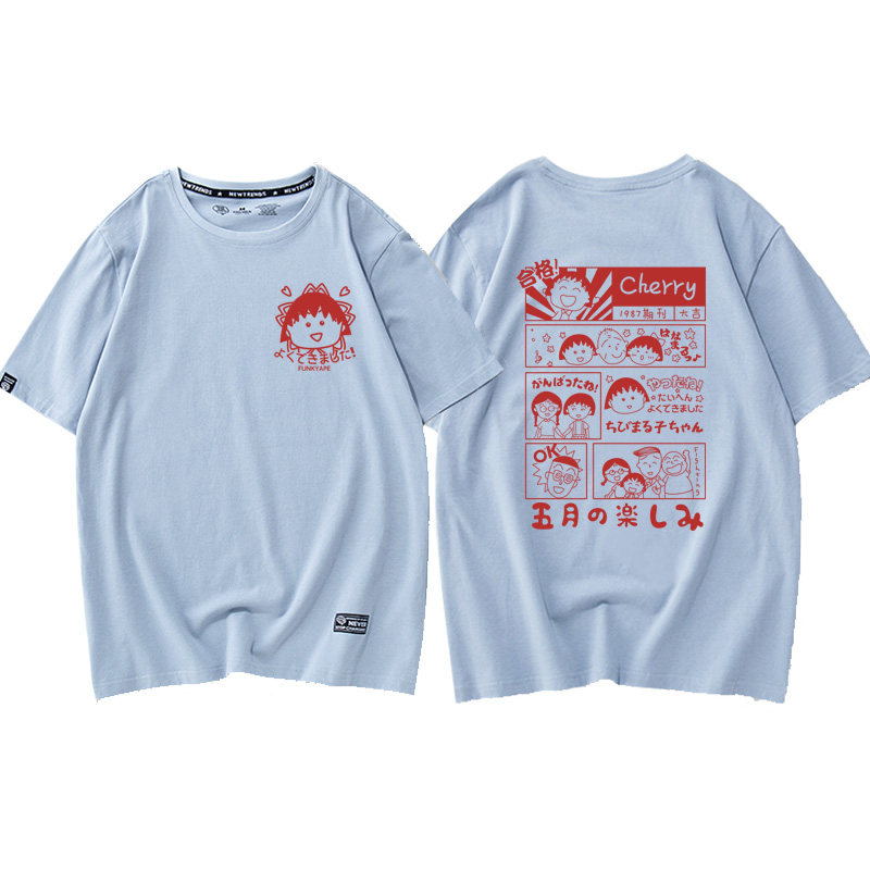 日系动漫樱桃小丸子联名短袖T恤女2023年夏季爆款纯棉姐妹闺蜜装
