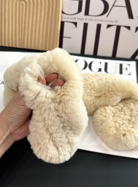 獭兔毛围巾韩版简约编制毛毛围脖