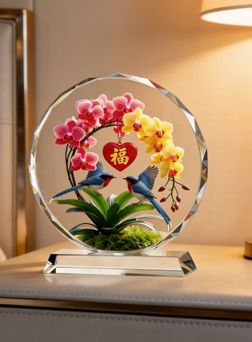 彩绘花鸟雕塑摆件电视柜茶室迎春报喜轻奢软装吉祥观赏工艺藏礼品