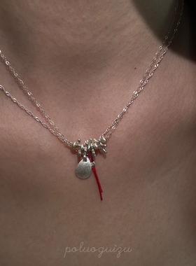《落花》原创小众设计定制s925银波光链红绳项链锁骨链叠戴精致