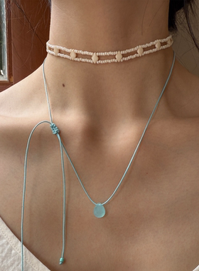 蛋蓝治愈系原创小众手工编绳天然进口蓝玉髓浓郁清新可调节长项链