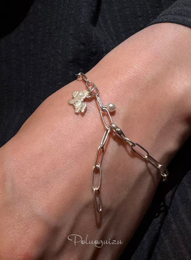 发财小马原创小众定制通体s925银精工吊坠天然珍珠手链可调节