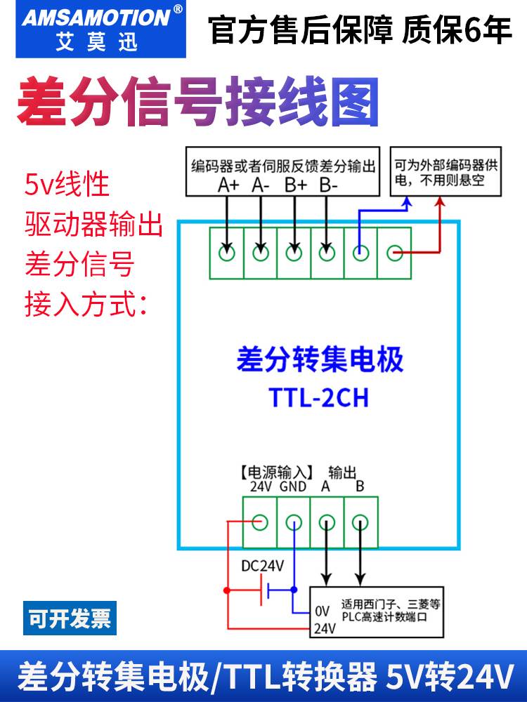 艾莫迅差分转集电极单端伺服编码器脉冲信号转换器 npn转pnp模块 - 图0