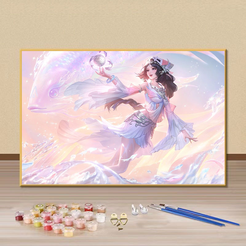 王者荣耀女英雄西施diy数字油画手绘填色画涂鸦画房间卧室装饰画