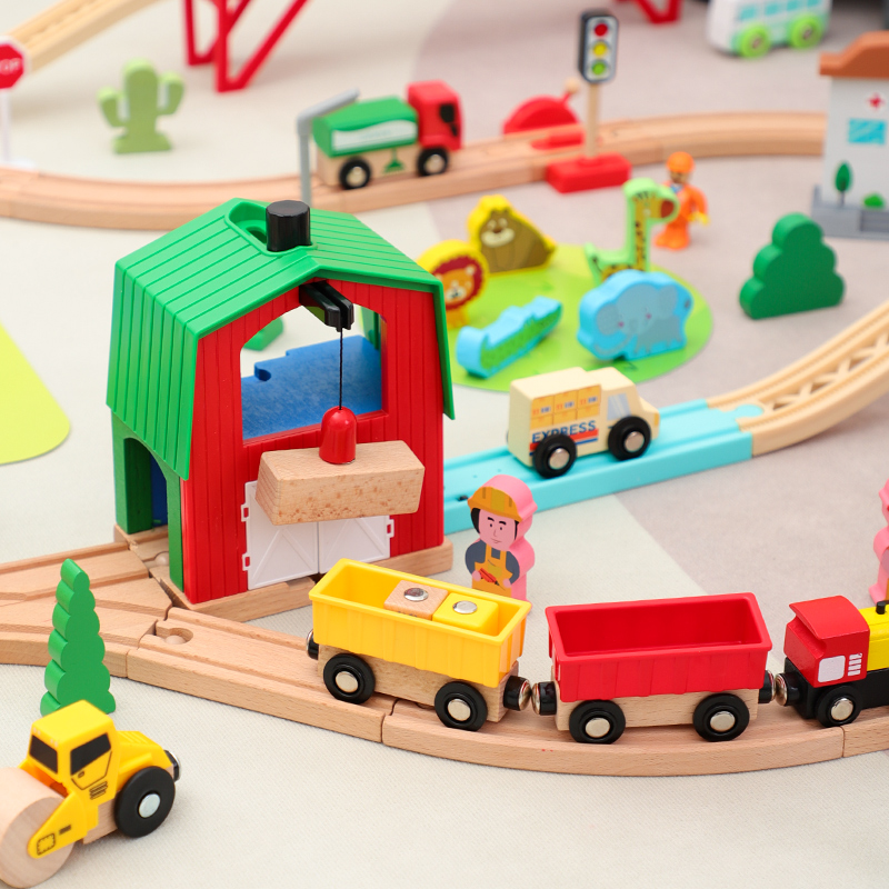 勒酷和谐号电动磁性木质轨道儿童3-8岁积木拼装小火车轨道车玩具-图3