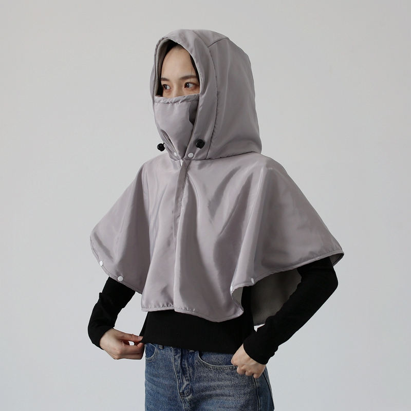 骑电动车保暖防雨水面罩连帽子一体披肩女冬天户外防寒防风短外套 - 图2