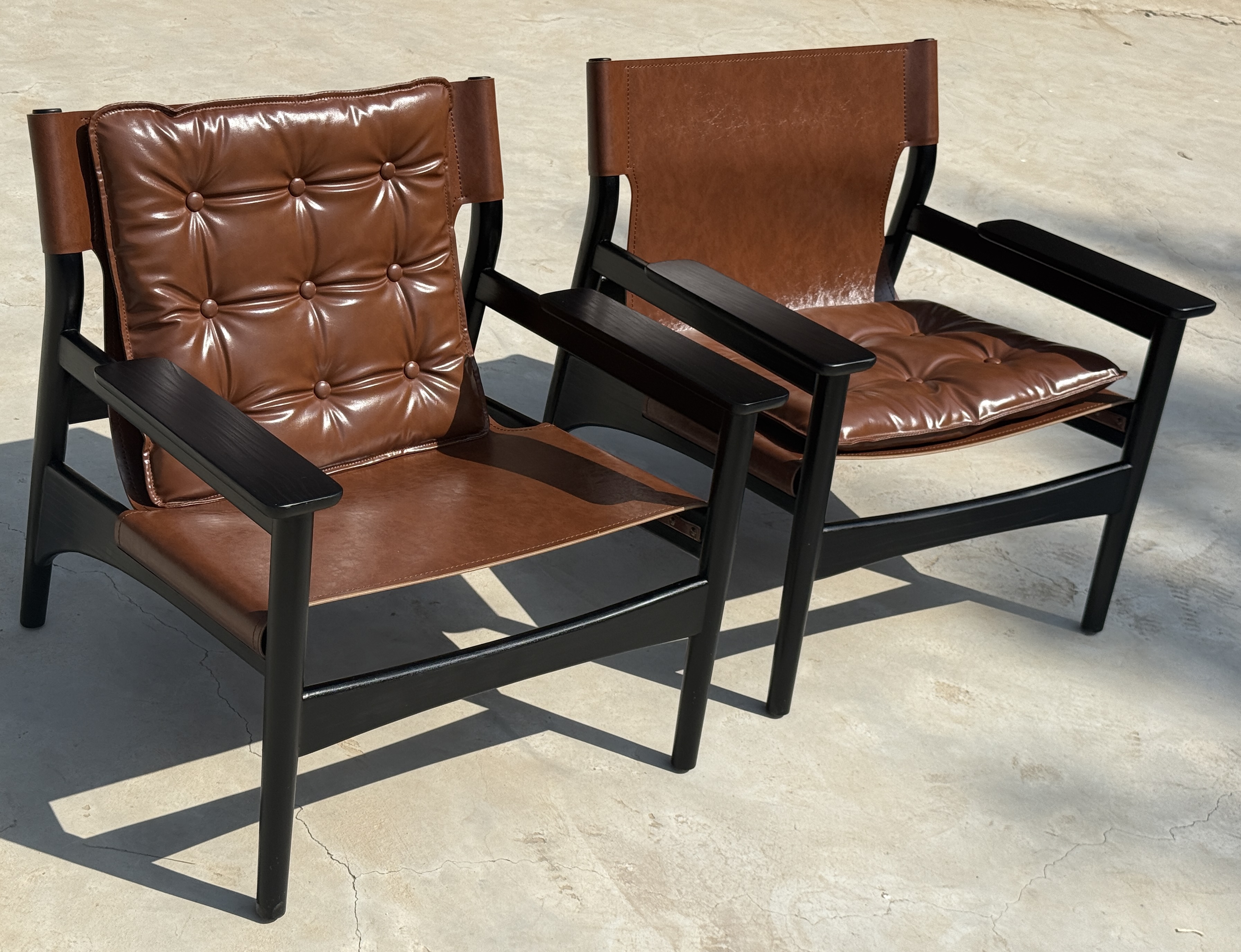 Yh 北欧实木沙发椅日式简约家用客厅马鞍革轻奢单人休闲椅设计师 - 图2