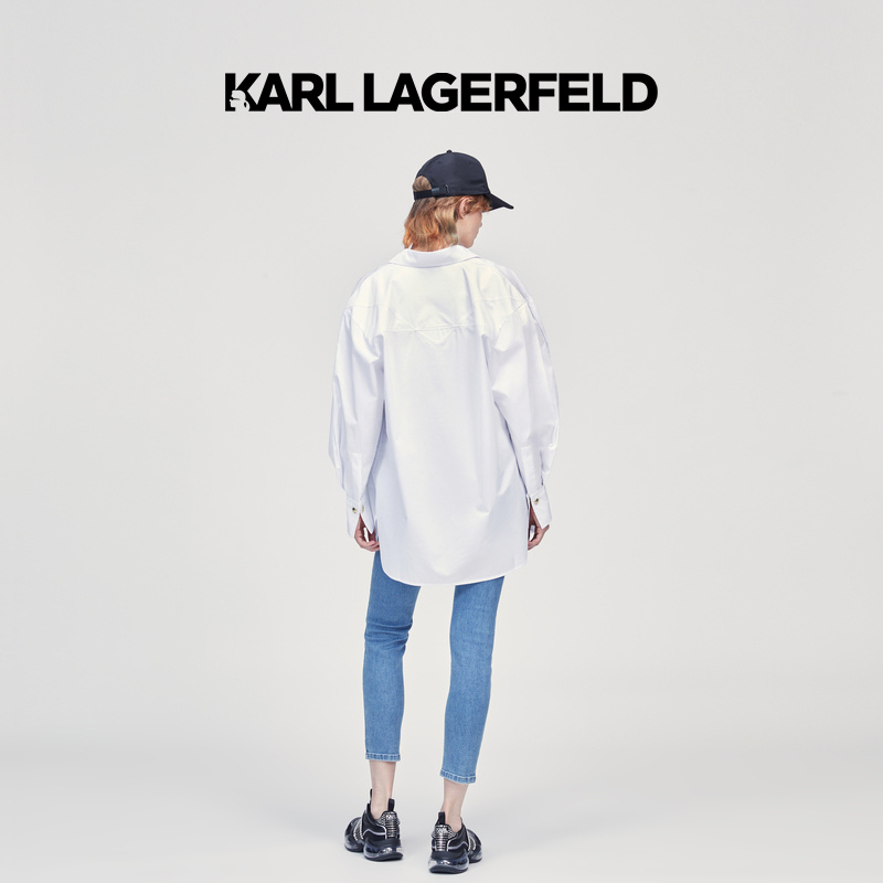 KARL LAGERFELD卡尔拉格斐明星同款IKONIK躲猫猫女长款衬衫老佛爷 - 图1