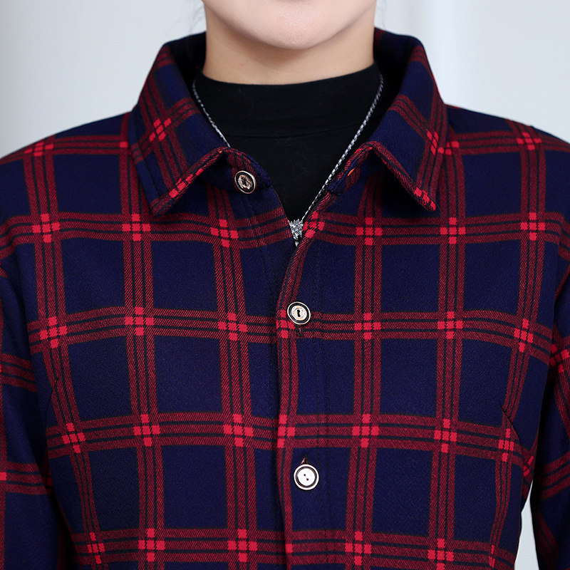 妈妈秋冬装加绒加厚外套中长款衬衫 私设中老年女装