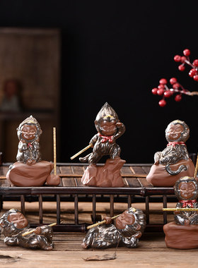 迷你可爱猴子小灵猴齐天大圣孙悟空陶瓷工艺品创意紫砂茶宠小摆件