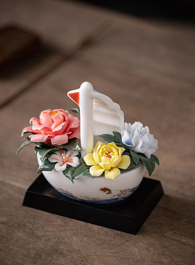 德化陶瓷手工捏花瓷花摆件家居客厅办公室装饰彷真盆栽花朵工艺礼