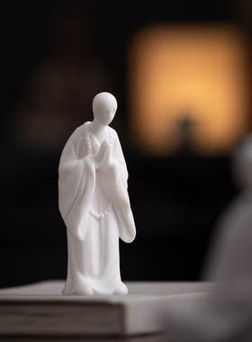 中式禅意白瓷人物小僧陶瓷无相佛小和尚摆件鱼缸造景装饰家居摆设