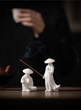 古风禅宗陶瓷江湖禁满夏客钓鱼人物小摆件鱼缸假山微景观造景装饰