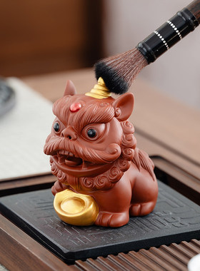 醒狮摆件中式国潮舞狮狮子家居玄关办公室茶桌紫砂工艺礼品摆饰茶