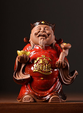 小号财神爷招财陶瓷佛像文财神摆件客厅桌面中式装饰家用开业礼品