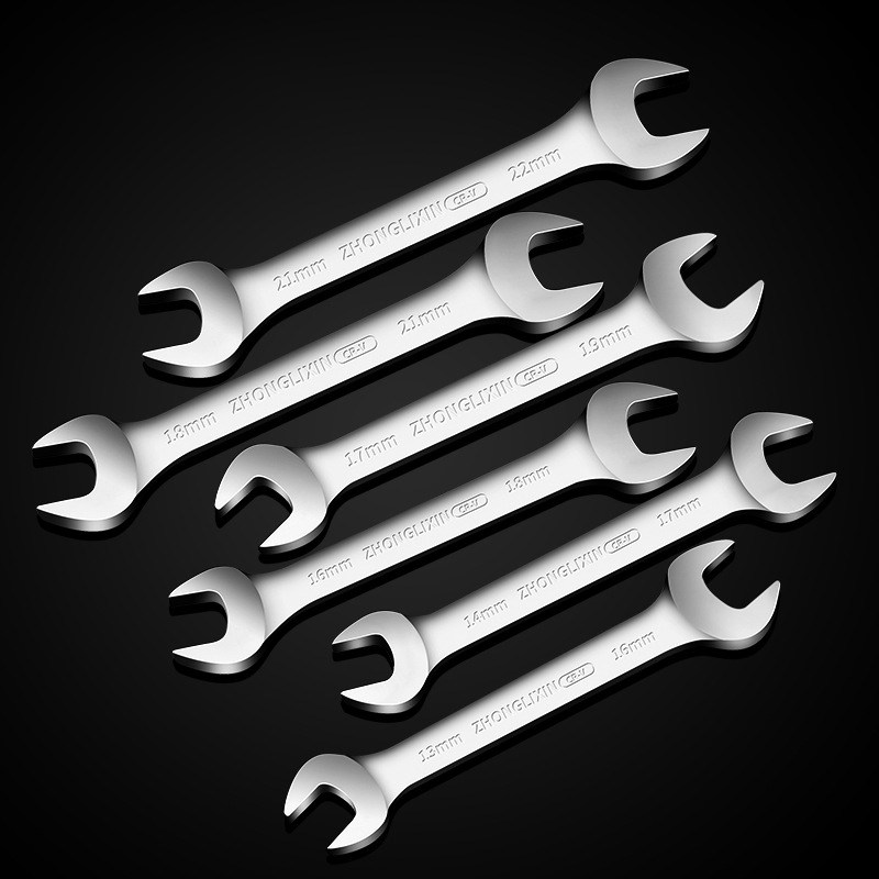 镜面铬钒钢双开口扳手全套现货汽修双头呆扳手套装工具多规格批发