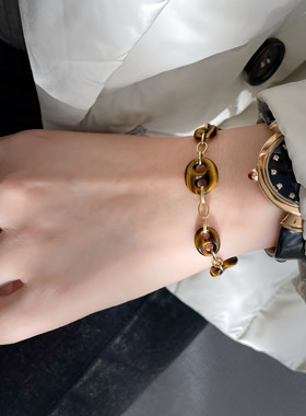 Junsjewelry小众原创设计师款手工天然虎眼石手链项链