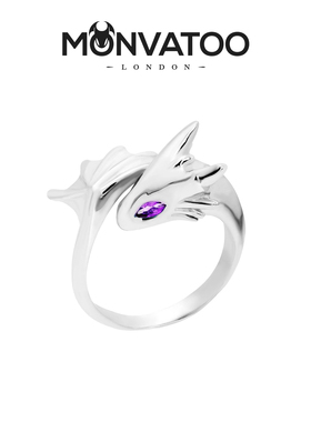 MONVATOO原创小龙纯银红宝石戒指