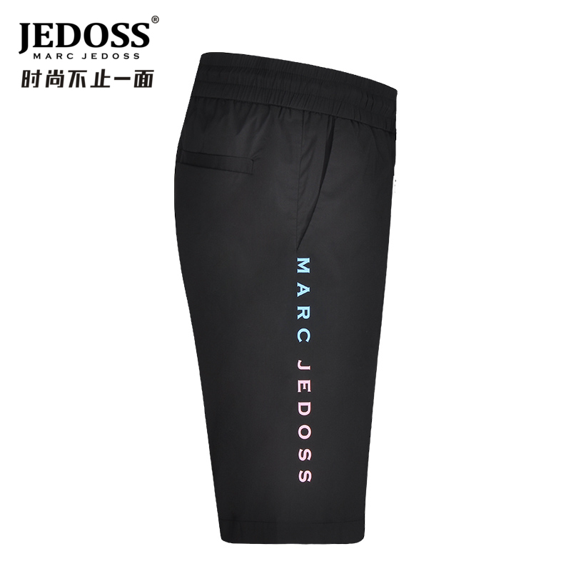 JEDOSS/爵迪斯男装夏季上新款字母炫彩烫钻黑色针织休闲中裤027-图1