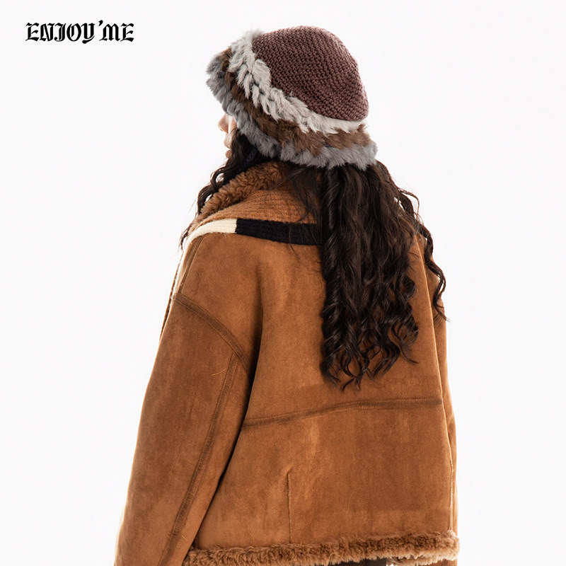 ENJOY商场同款美拉德风羊羔毛皮毛一体短外套女冬季保暖麂皮外套,淘宝优惠券,粉丝福利购,淘宝优惠卷