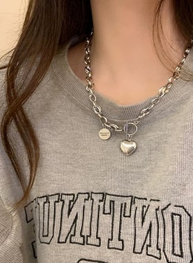 卫衣链甜酷女韩版嘻哈钛钢不掉色毛衣项链衣服配饰颈链爱心锁骨链