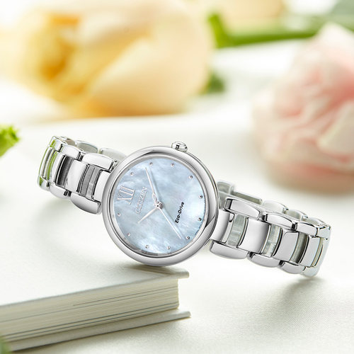 citizen西铁城光动能气质休闲钢带时尚贝母气质女表EM0530-81D - 图2