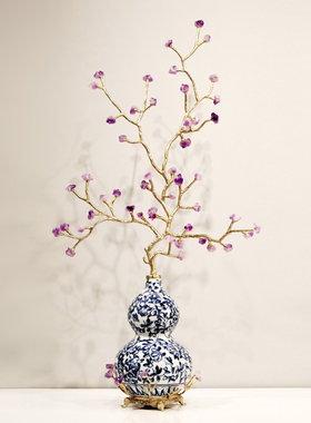 青花瓷陶瓷葫芦摆件新中式紫水晶