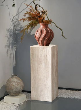 侘寂风花瓶洞石底座搭配装饰摆件