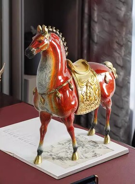 京茵马到成功黄铜盛世唐马摆件