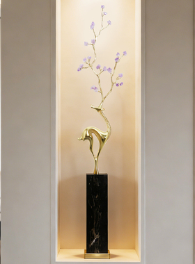 玄关细长竖高招财福鹿壁龛摆件