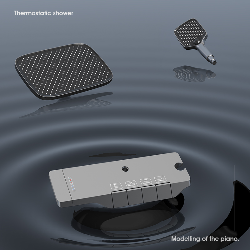 OJOJ淋浴花洒套装钢琴键数显恒温全铜卫生间浴室枪灰淋雨沐浴洗澡