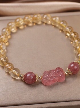 天然貔貅水晶手链女韩版黄水晶金