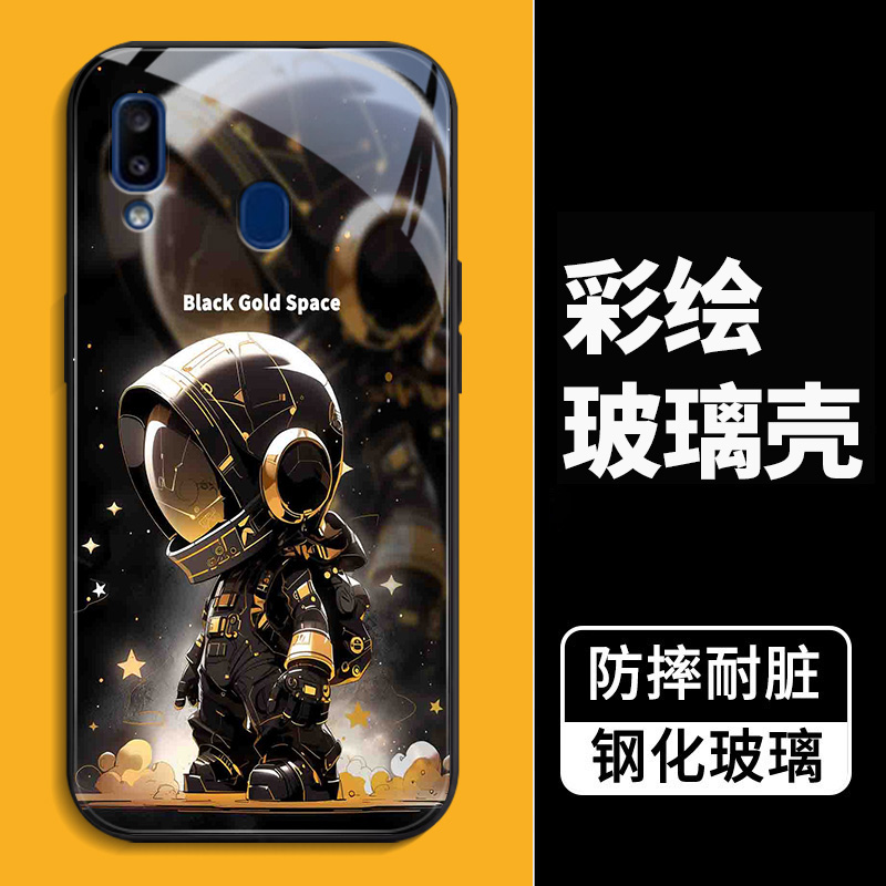 适用于三星A30S手机壳盖乐世a30s创意钢化玻璃套galaxya30s黑金宇航员SM-A307G卡通3星a30s防摔samsung a30s - 图2