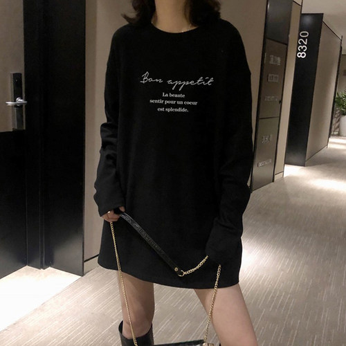 2025秋冬新款长袖t恤女韩版宽松大码中长款纯棉打底衫显瘦上衣潮 - 图2