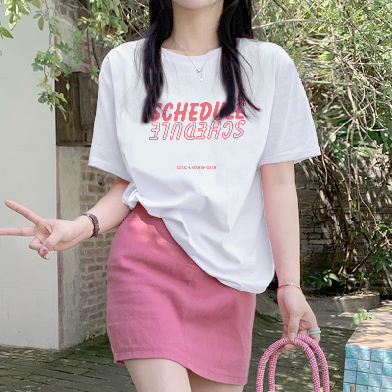 粉色字母t恤少女甜酷短袖韩系chic别致上衣2024夏季新款纯棉半袖