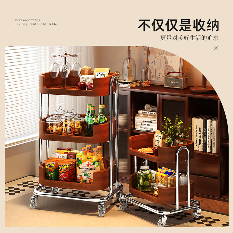 沙发边几侧边柜移动茶几桌子实木餐边柜客厅零食置物架收纳小推车 - 图0