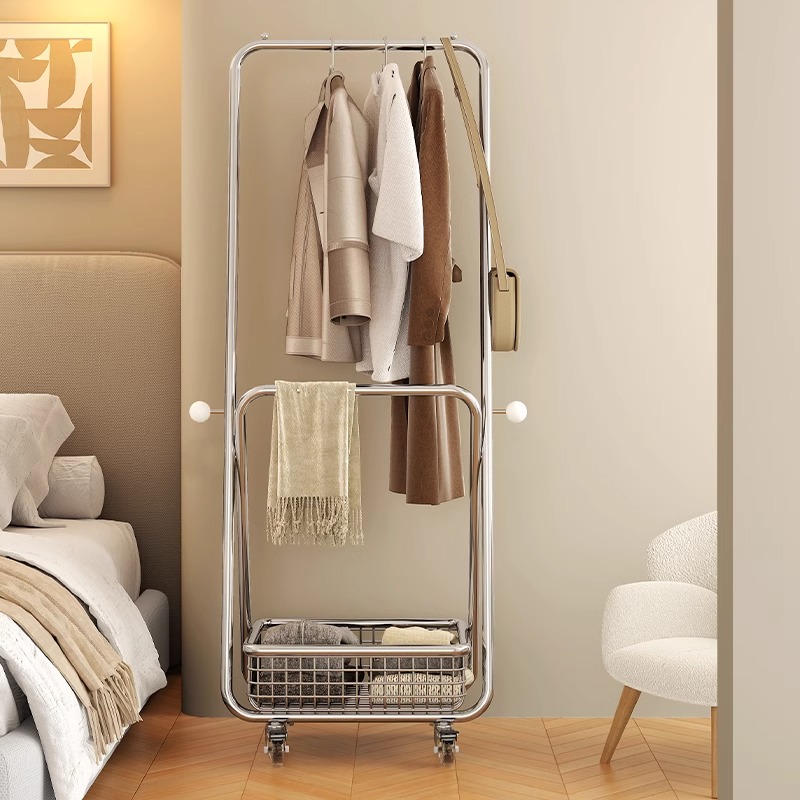 衣架落地卧室单杆晾衣架移动衣帽架室内家用加粗衣服杆房间挂衣架 - 图0