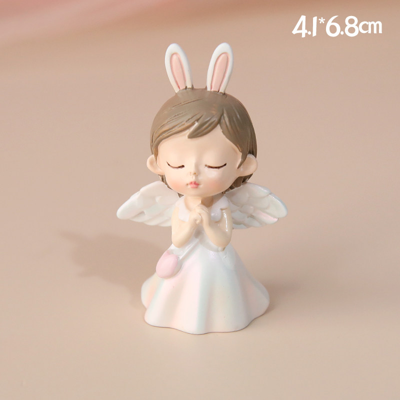 兔子天使许愿翅膀爱心背包小女孩生日蛋糕摆件女生梦幻烘焙装饰