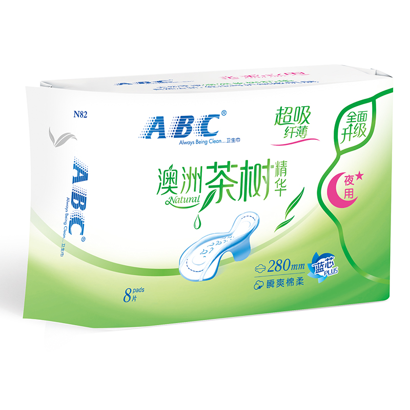 ABC卫生巾澳洲茶树精华清凉夜用280mm组合装女姨妈棉整箱批发正品 - 图1