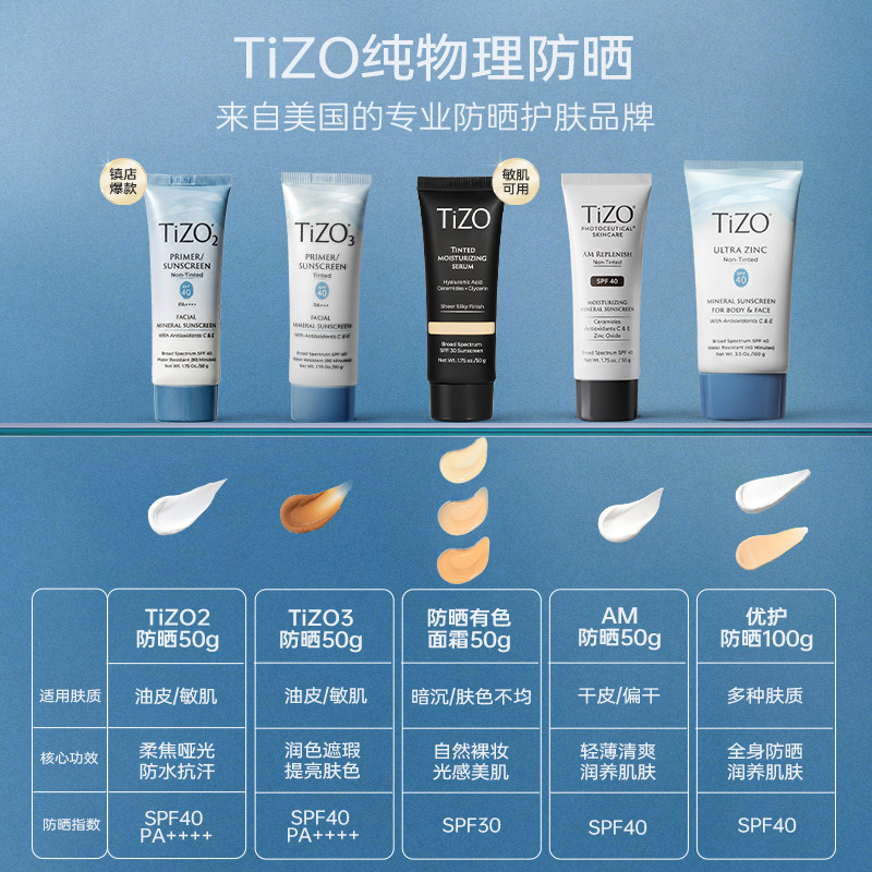 Tizo2物理防晒霜面部防紫外线隔离清爽油皮敏感肌孕妇可用SPF40
