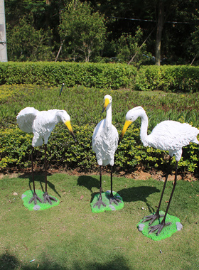 户外庭院仿真白鹭玻璃钢仙鹤雕塑花园林景观假山水池塘装饰品摆件