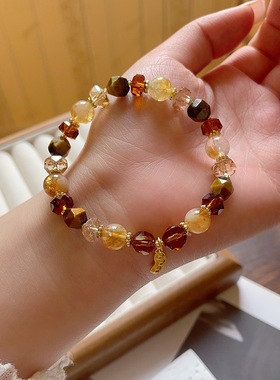 秋冬新款天然虎眼石手链女小众高级感美拉德弹力手串闺蜜手饰批发