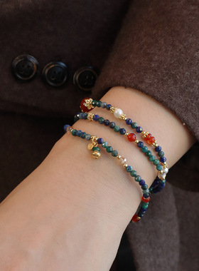 天然切割水晶手链女凤凰松石榴石黑尖晶高级感串珠淡水珍珠手链