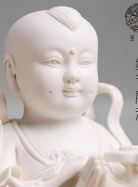 生光阁玉石童男童女骨灰盒摆件