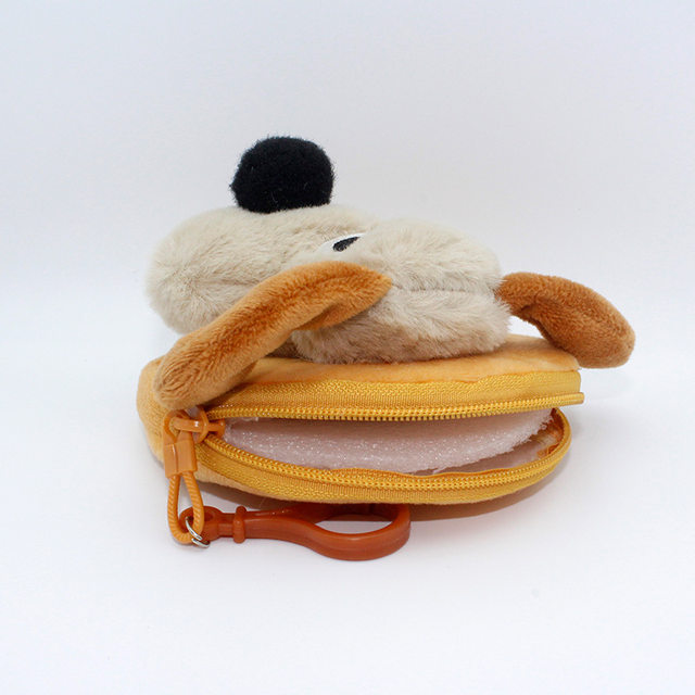 Fun plush toy cartoon cute dog head couple coin wallet soft and cute makeup storage headphones charger bag