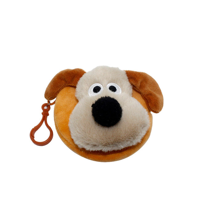 Fun plush toy cartoon cute dog head couple coin wallet soft and cute makeup storage headphones charger bag