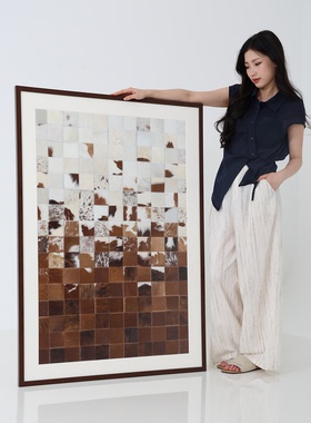 颐画正品 真牛皮画！有方高级艺术别墅客厅玄关设计师装饰挂画