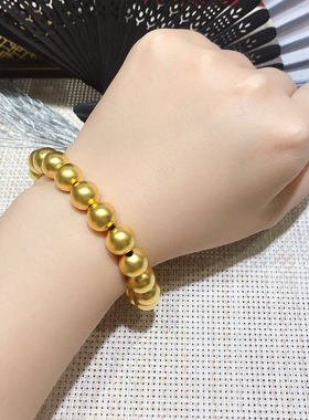 孟加拉赤金古法传承磨砂珠手链圆珠佛珠手串转运珠男女手链铜镀金