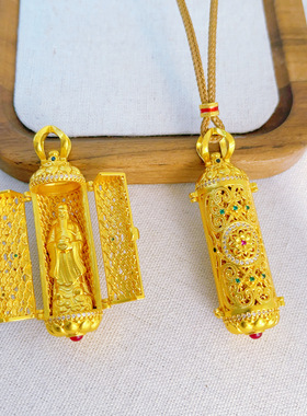 孟加拉赤金金店同款新中式镶钻开门见财神吊坠项链国潮风财神挂坠