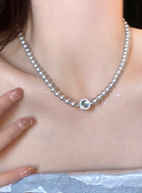 施家白珍珠海蓝宝珍珠项链女轻奢